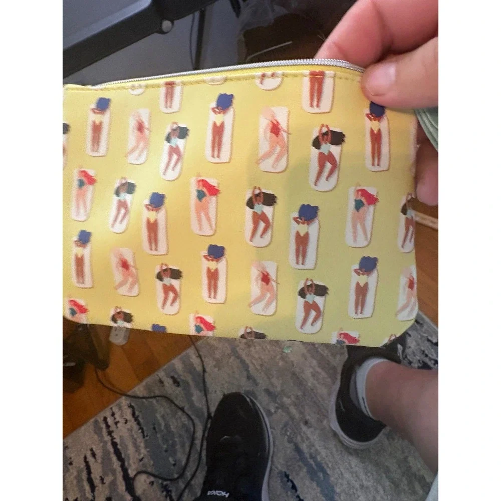 Ipsy Yellow Sunbathing Women Print Makeup Bag Zippered Cosmetic Pouch Travel Cas